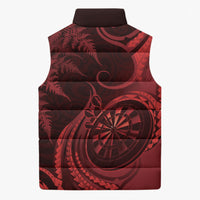 Personalised New Zealand Red Darts Sleeveless Puffer Jacket Maori Fern Curve Style