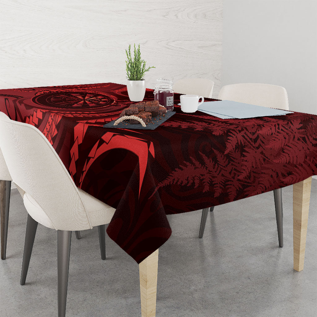 Personalised New Zealand Red Darts Tablecloth Maori Fern Curve Style