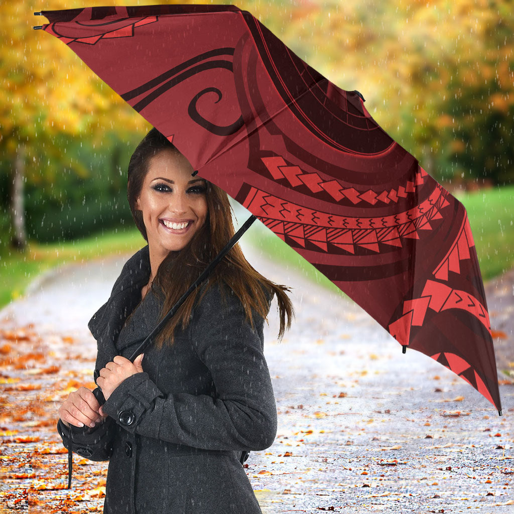 Personalised New Zealand Red Darts Umbrella Maori Fern Curve Style