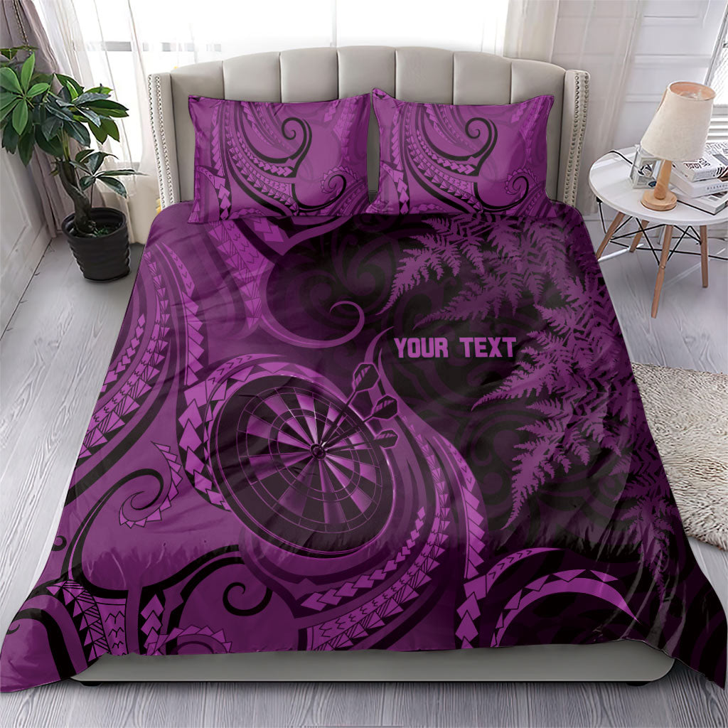 Personalised New Zealand Purple Darts Bedding Set Maori Fern Curve Style