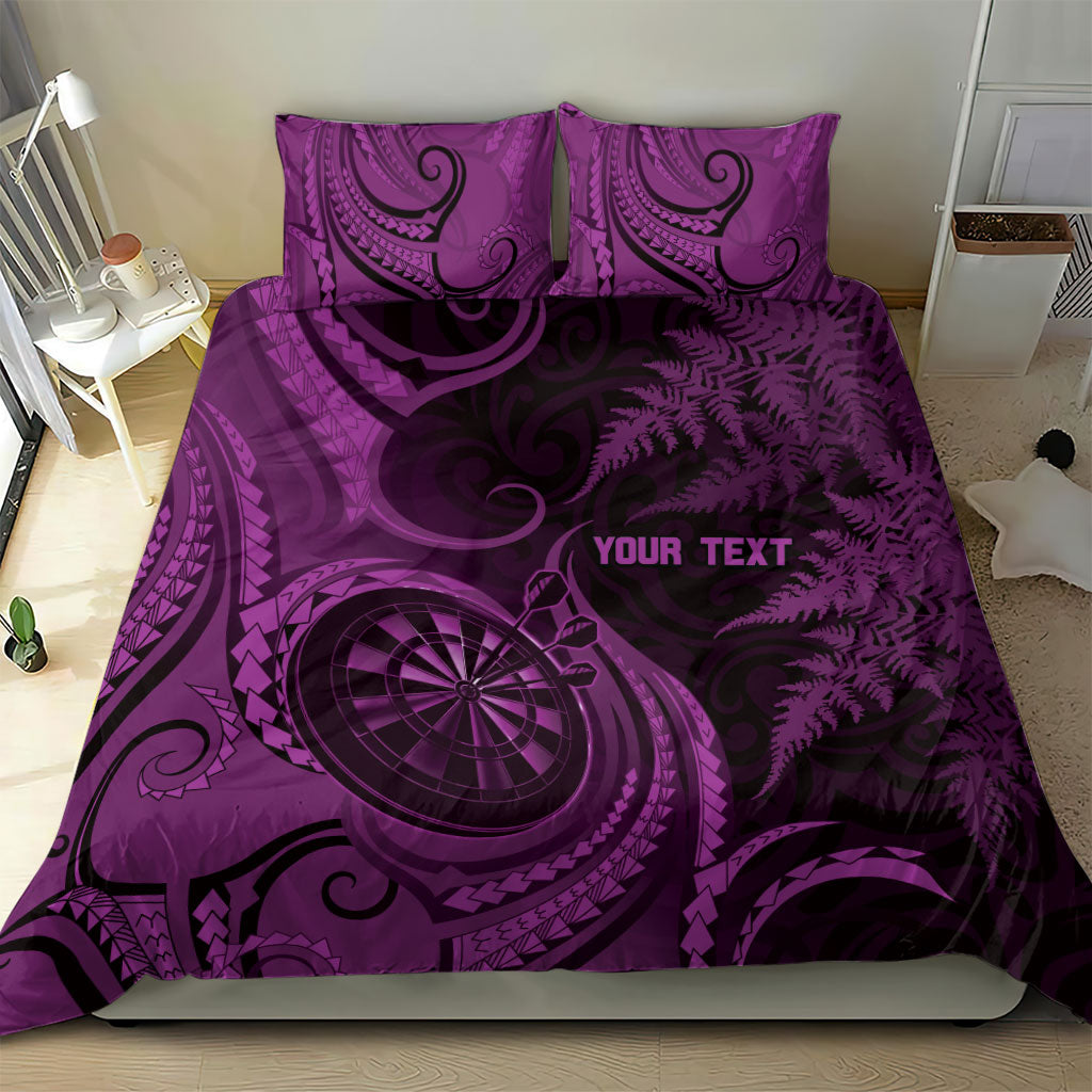 Personalised New Zealand Purple Darts Bedding Set Maori Fern Curve Style