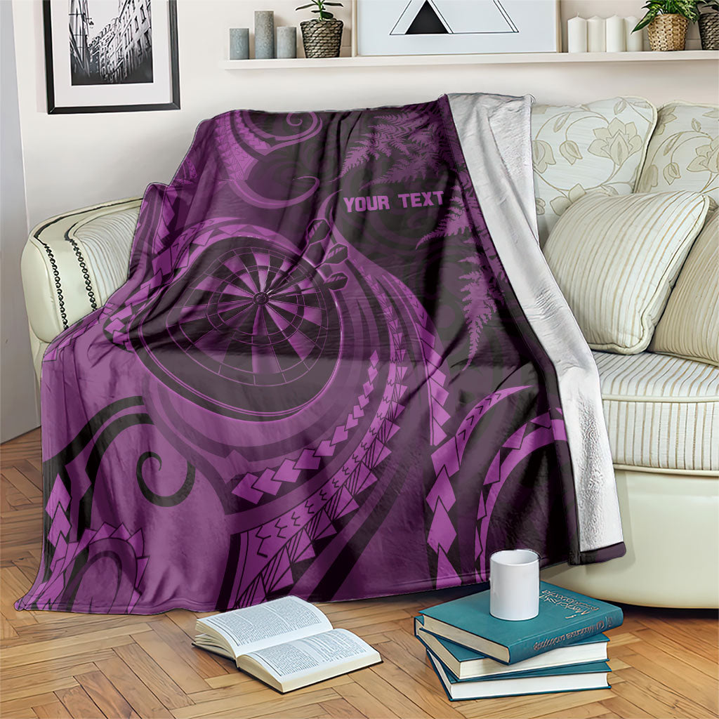 Personalised New Zealand Purple Darts Blanket Maori Fern Curve Style