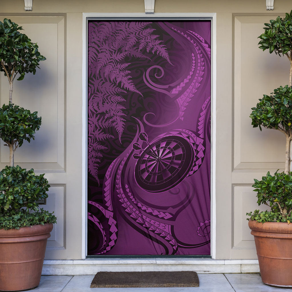 New Zealand Purple Darts Door Cover Maori Fern Curve Style