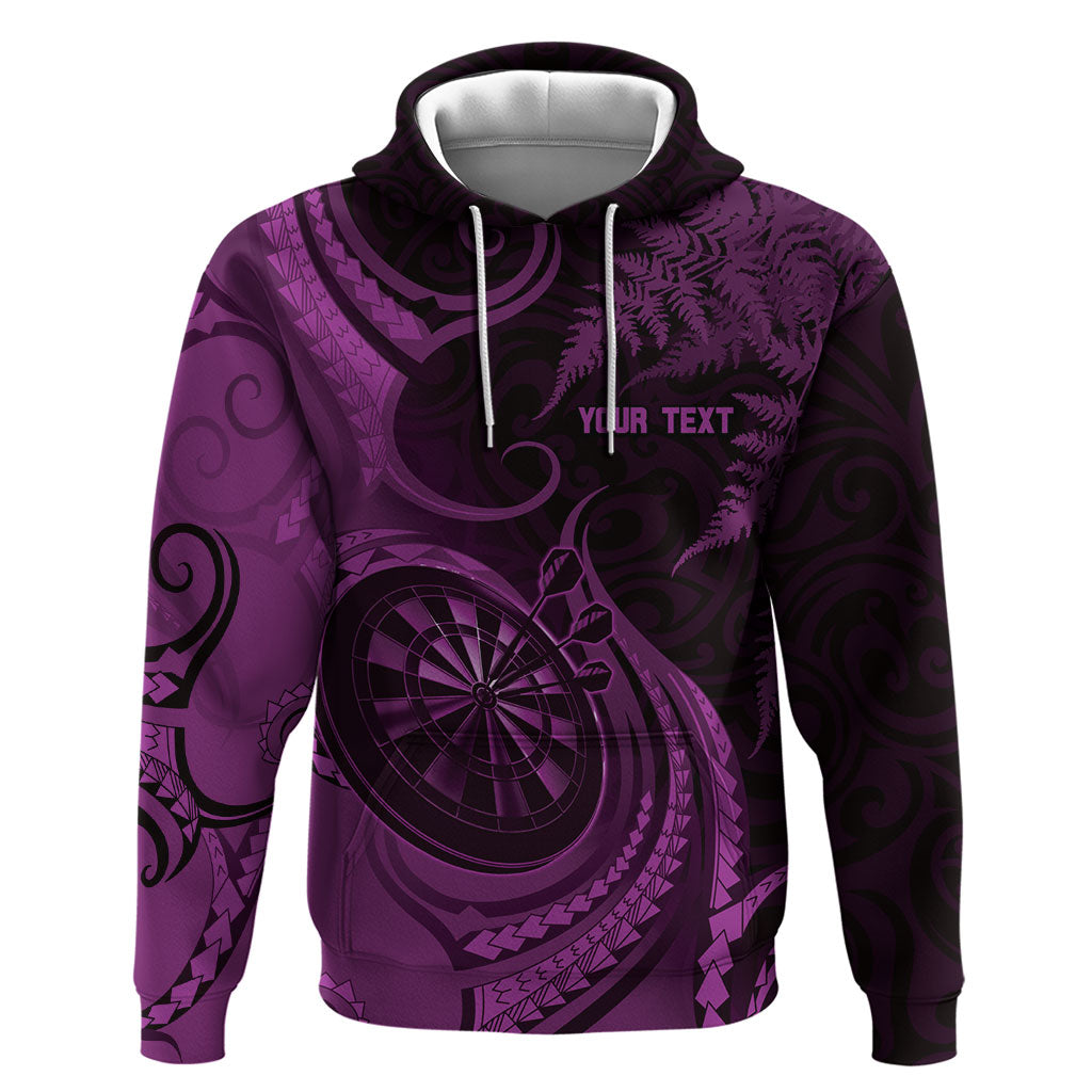 Personalised New Zealand Purple Darts Hoodie Maori Fern Curve Style