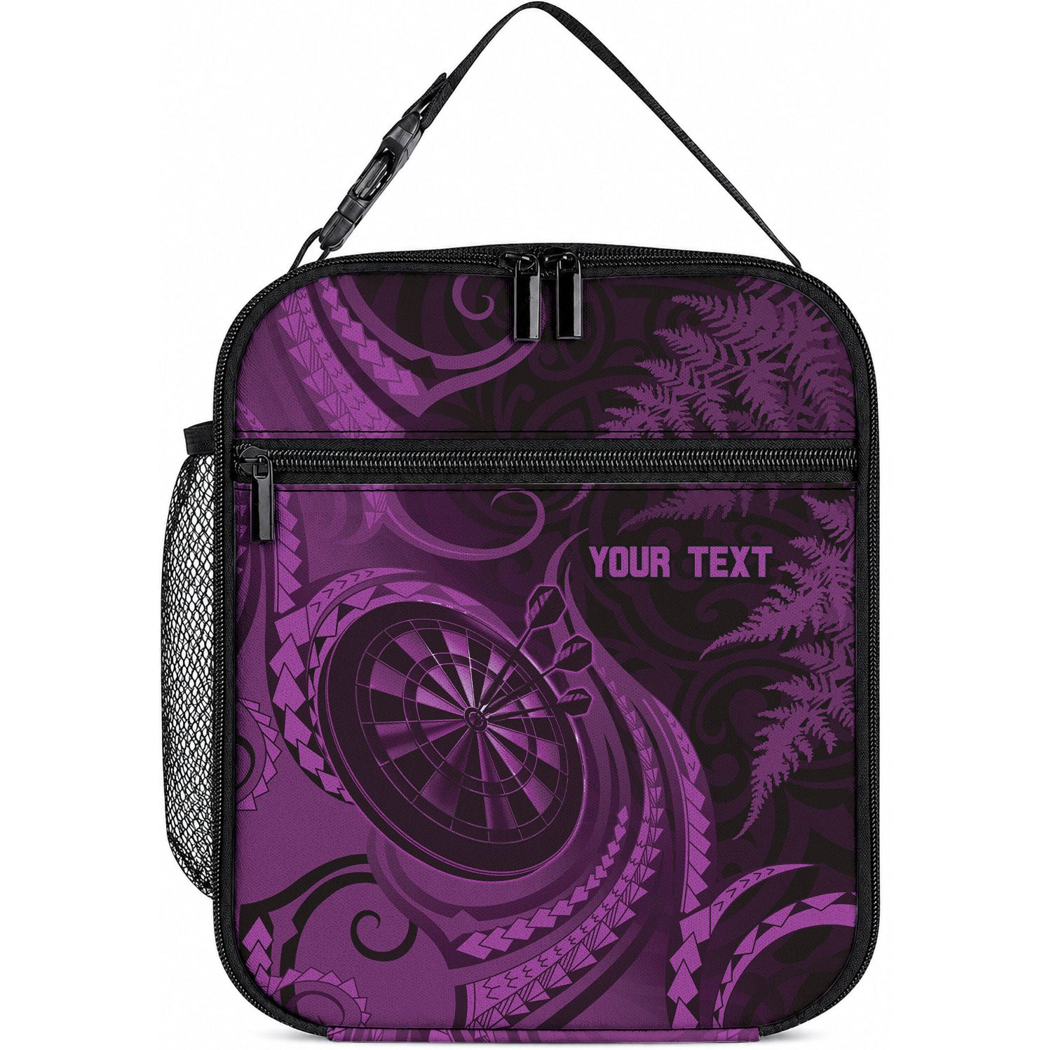 Personalised New Zealand Purple Darts Lunch Bag Maori Fern Curve Style