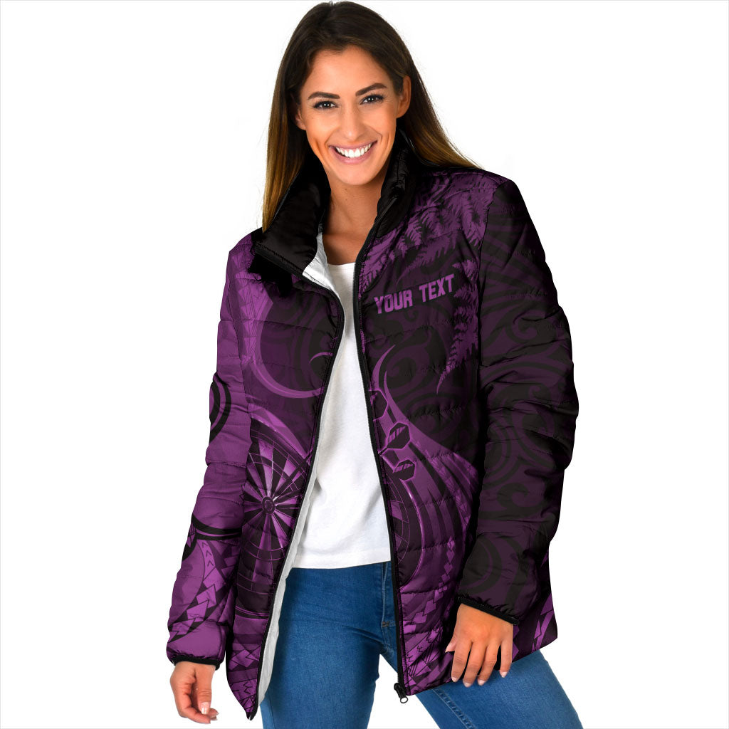 Personalised New Zealand Purple Darts Padded Jacket Maori Fern Curve Style