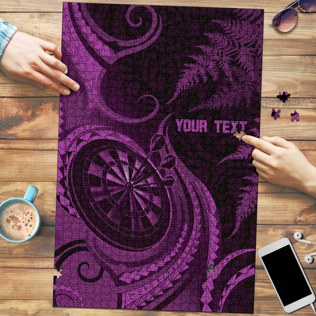 Personalised New Zealand Purple Darts Puzzle Maori Fern Curve Style