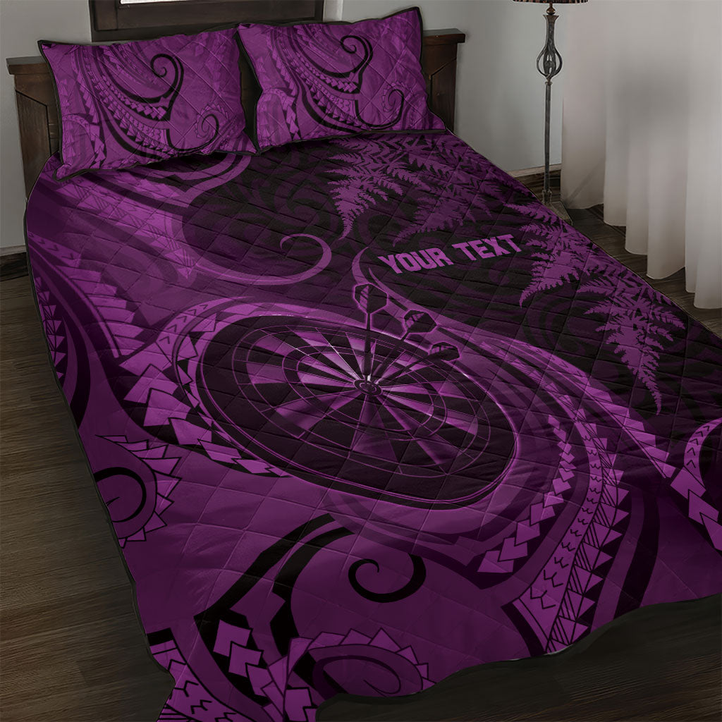 Personalised New Zealand Purple Darts Quilt Bed Set Maori Fern Curve Style