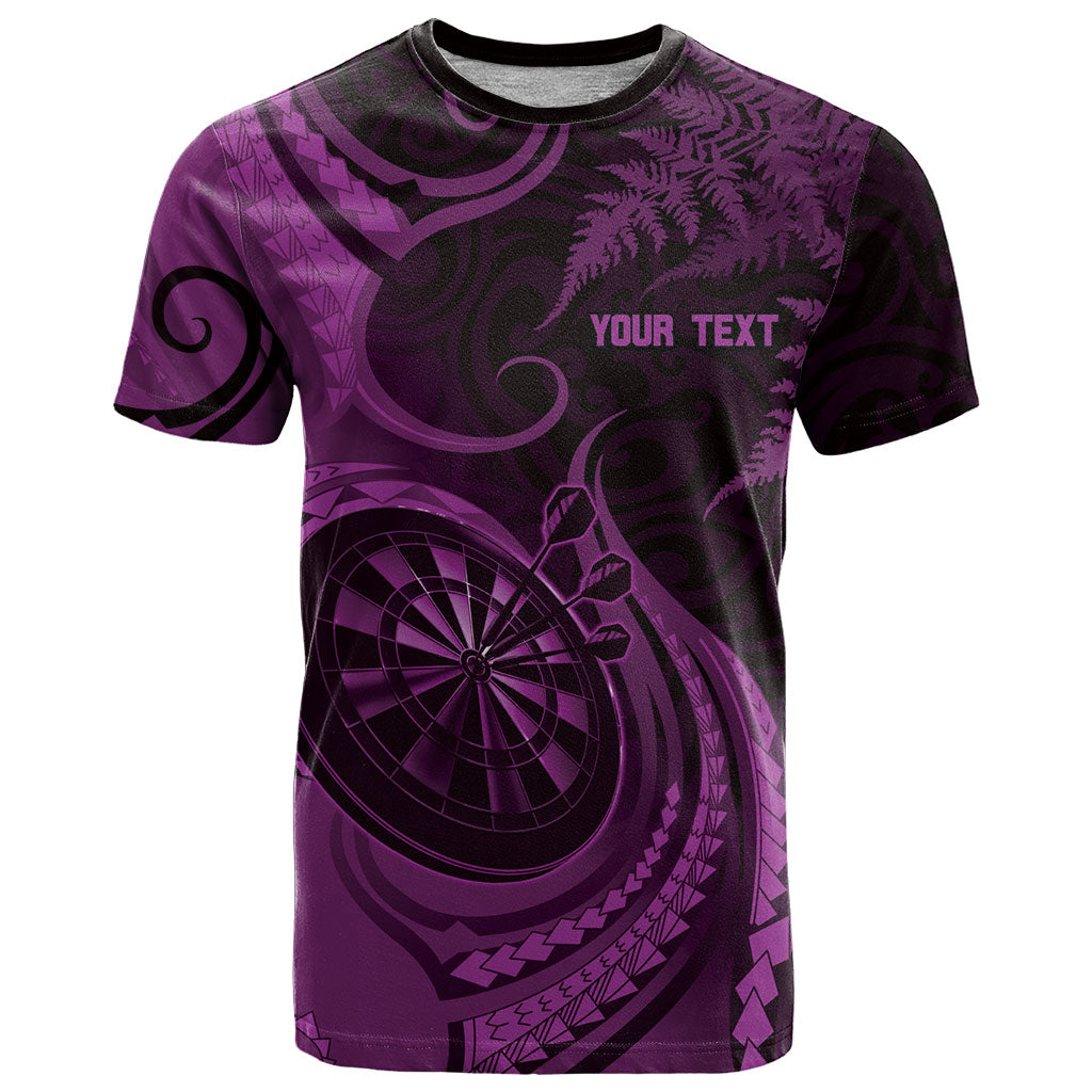 Personalised New Zealand Purple Darts T Shirt Maori Fern Curve Style