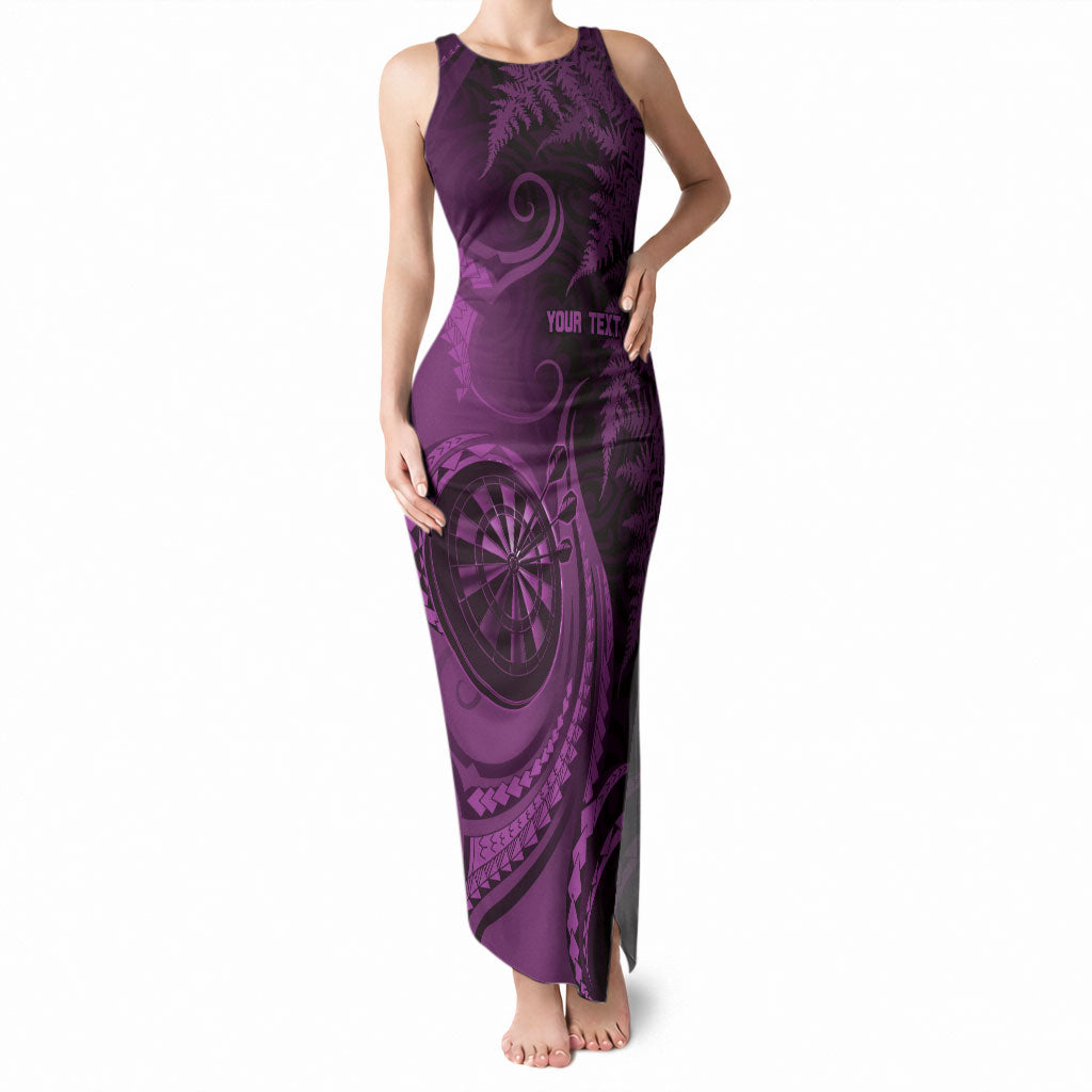 Personalised New Zealand Purple Darts Tank Maxi Dress Maori Fern Curve Style