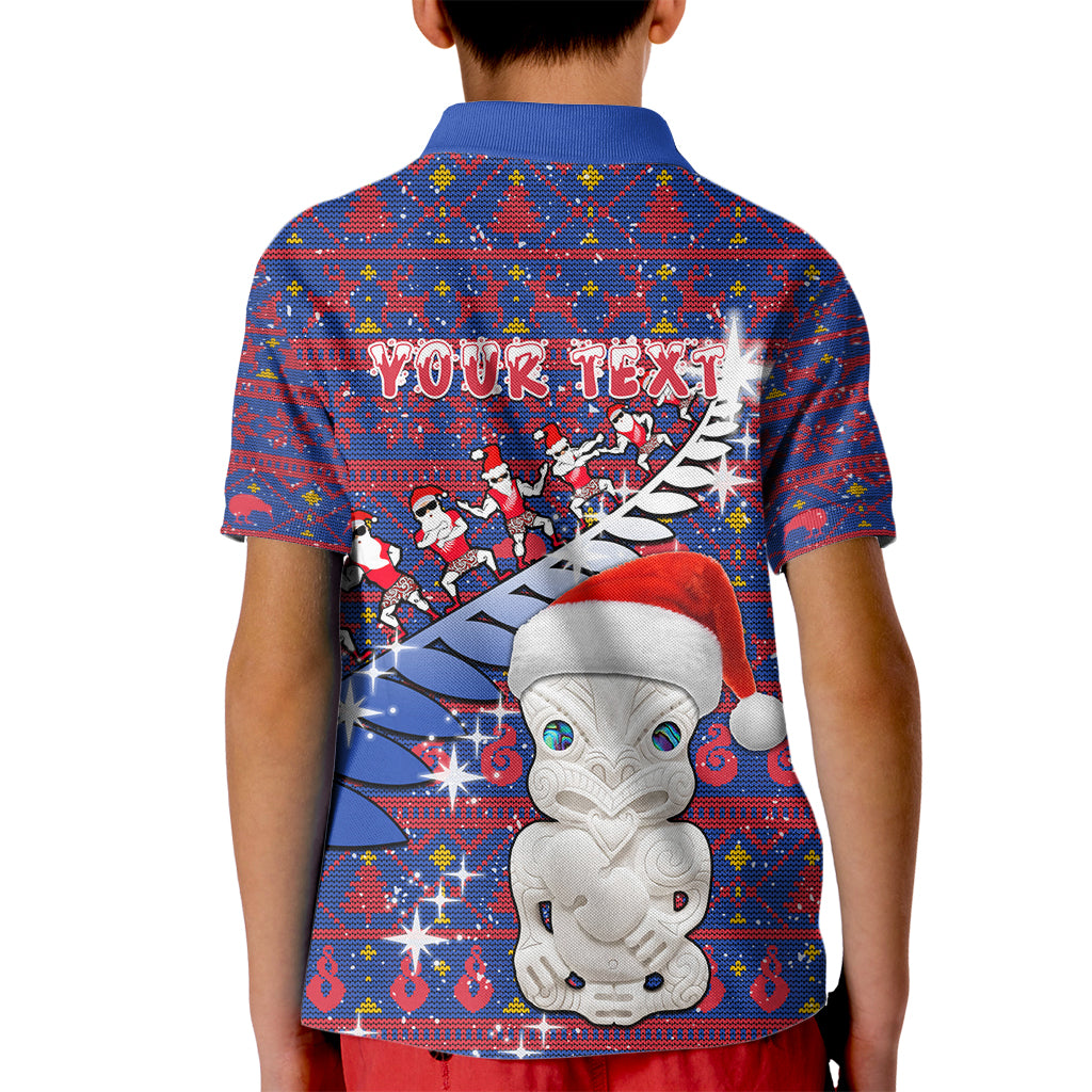 Personalized New Zealand Christmas Kid Polo Shirt Haka Fern Santa Tiki Meri Kirihimete LT05 - Polynesian Pride