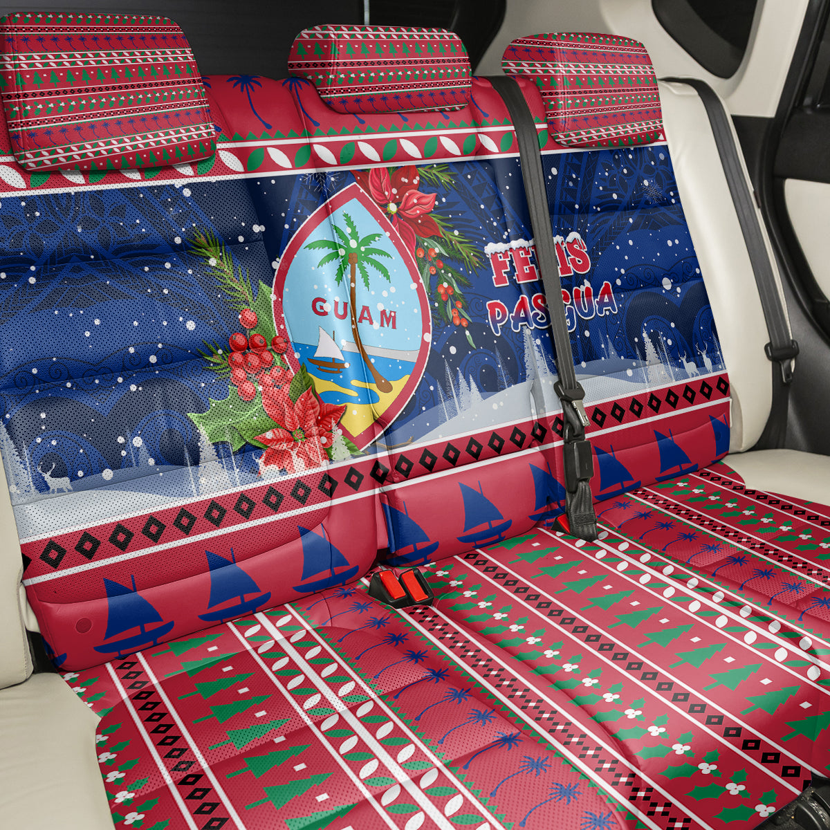 Guam Christmas Back Car Seat Cover Guaman Seal Poinsettia Felis Pasgua