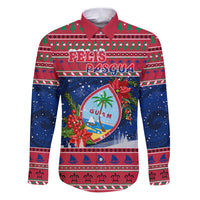 Guam Christmas Family Matching Puletasi Dress and Hawaiian Shirt Guaman Seal Poinsettia Felis Pasgua LT05 Dad's Shirt - Long Sleeve Red - Polynesian Pride