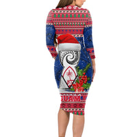 Guam Christmas Long Sleeve Bodycon Dress Guaman Seal Poinsettia Felis Pasgua LT05 - Polynesian Pride
