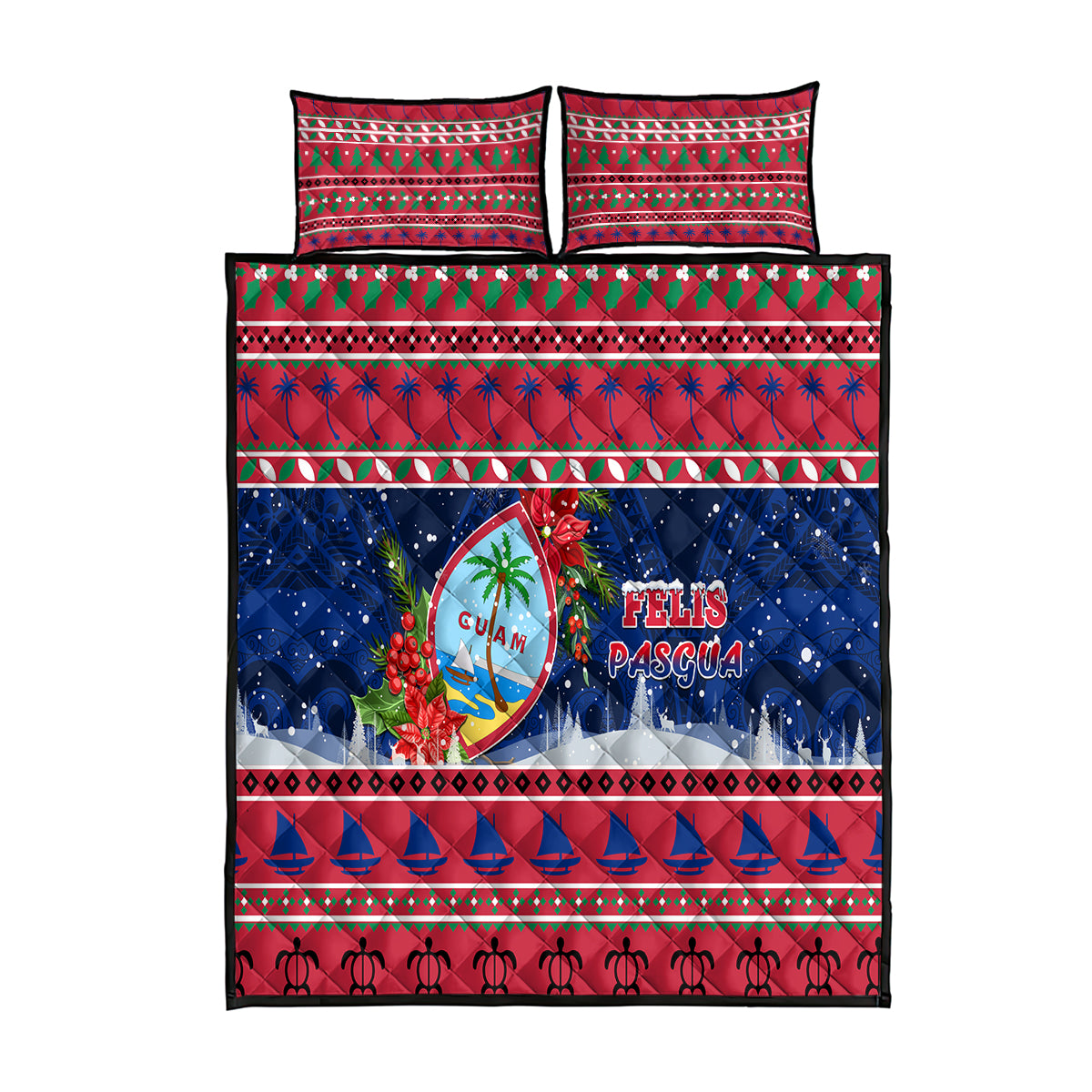 Guam Christmas Quilt Bed Set Guaman Seal Poinsettia Felis Pasgua LT05 Red - Polynesian Pride