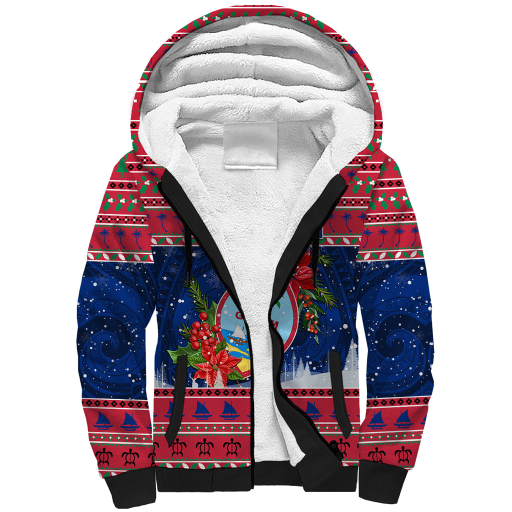 Guam Christmas Sherpa Hoodie Guaman Seal Poinsettia Felis Pasgua LT05 Unisex Red - Polynesian Pride