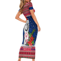 Guam Christmas Short Sleeve Bodycon Dress Guaman Seal Poinsettia Felis Pasgua LT05 - Polynesian Pride