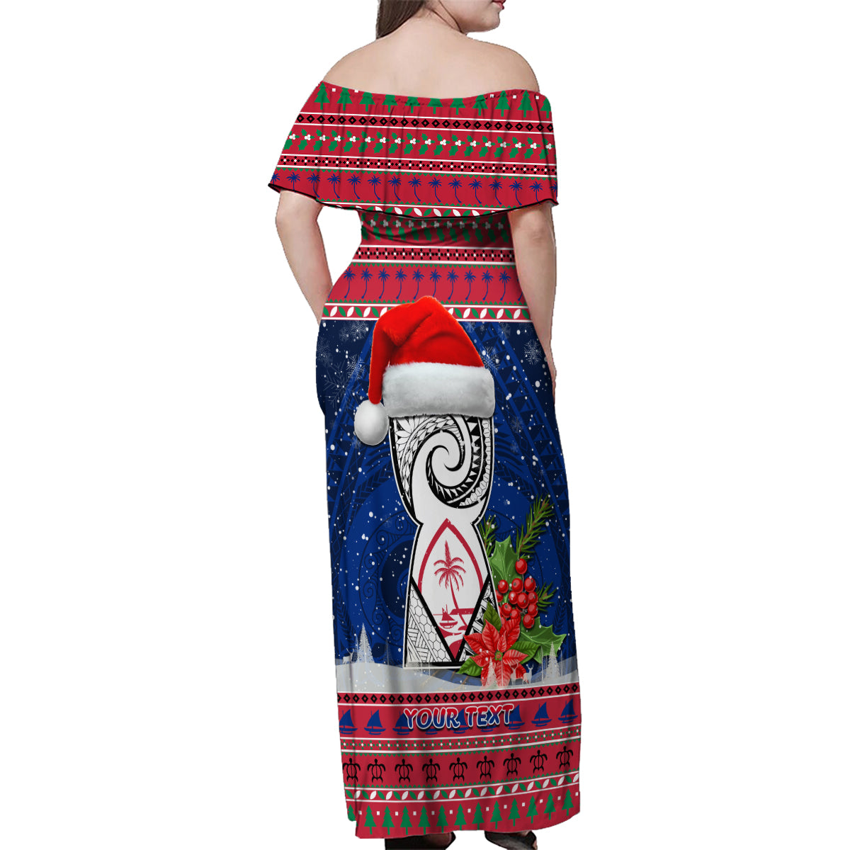 Personalized Guam Christmas Family Matching Off Shoulder Maxi Dress and Hawaiian Shirt Guaman Seal Poinsettia Felis Pasgua LT05 - Polynesian Pride