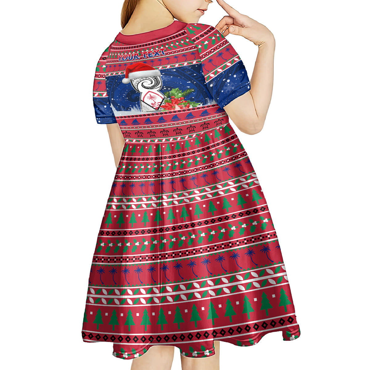 Personalized Guam Christmas Kid Short Sleeve Dress Guaman Seal Poinsettia Felis Pasgua LT05 - Polynesian Pride