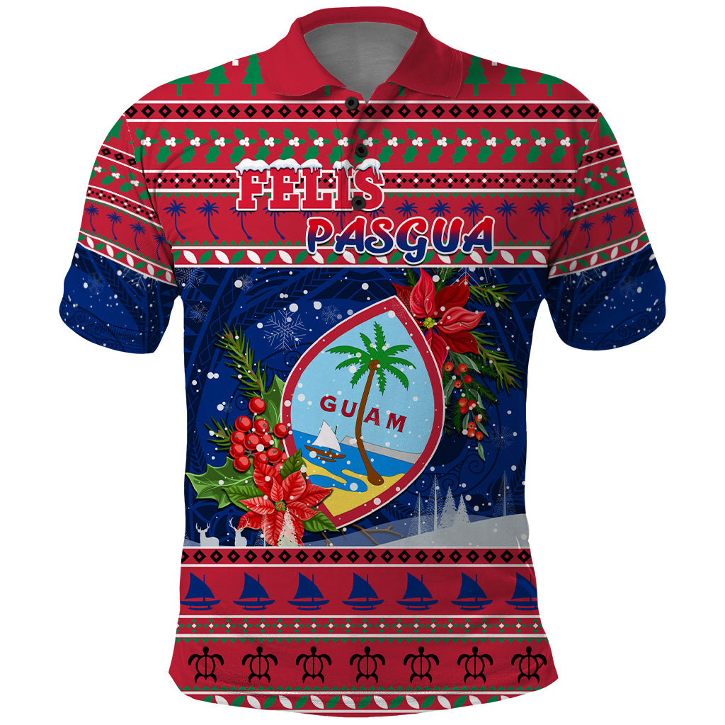 Personalized Guam Christmas Polo Shirt Guaman Seal Poinsettia Felis Pasgua LT05 Red - Polynesian Pride