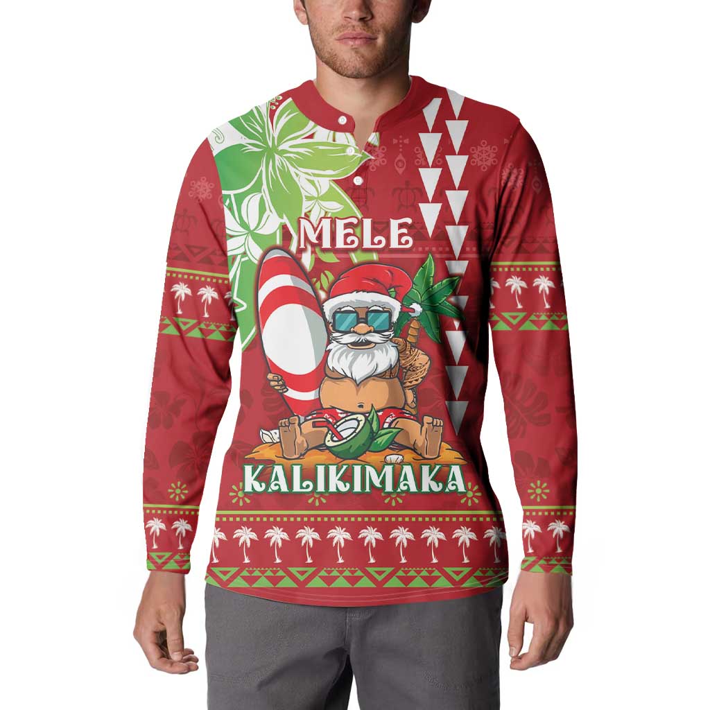 Personalised Hawaii Christmas Button Sweatshirt Funny Santa Claus Surf Mele Kalikimaka
