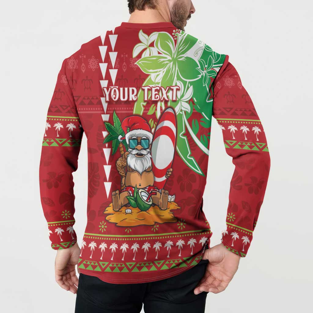 Personalised Hawaii Christmas Button Sweatshirt Funny Santa Claus Surf Mele Kalikimaka