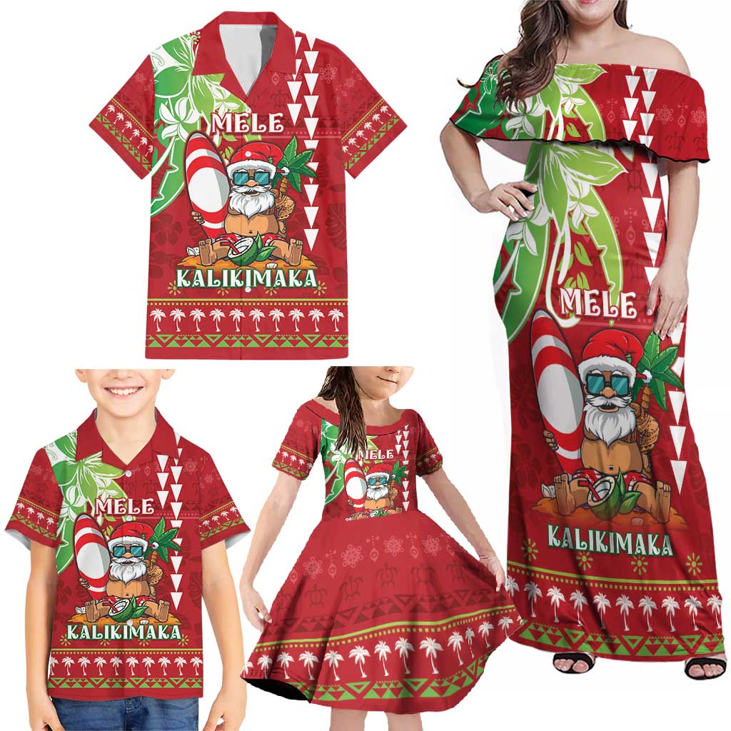 Personalised Hawaii Christmas Family Matching Off Shoulder Maxi Dress and Hawaiian Shirt Funny Santa Claus Surf Mele Kalikimaka LT05 - Polynesian Pride