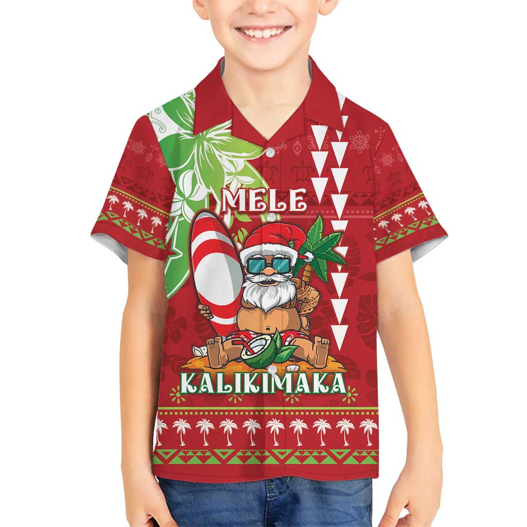 Personalised Hawaii Christmas Family Matching Off Shoulder Short Dress and Hawaiian Shirt Funny Santa Claus Surf Mele Kalikimaka LT05 Son's Shirt Red - Polynesian Pride