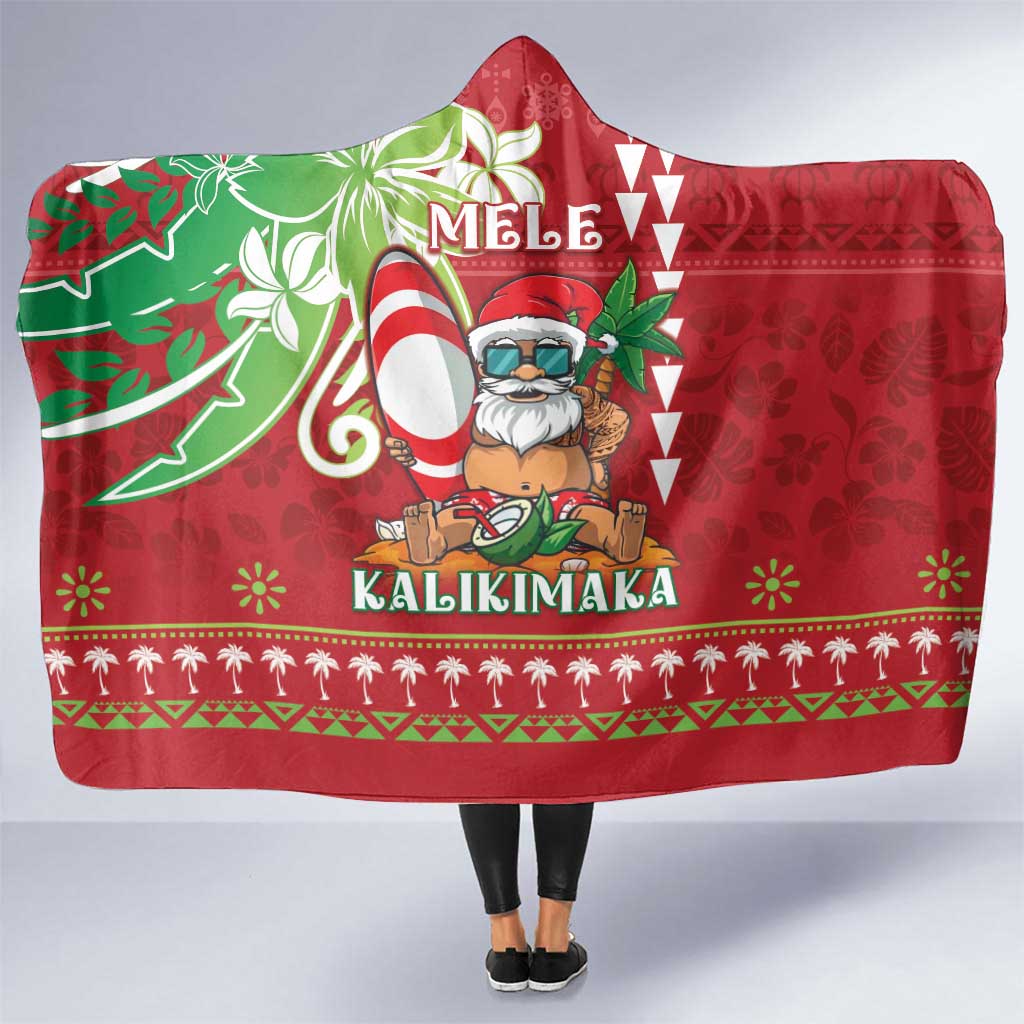 Hawaii Christmas Hooded Blanket Funny Santa Claus Surf Mele Kalikimaka