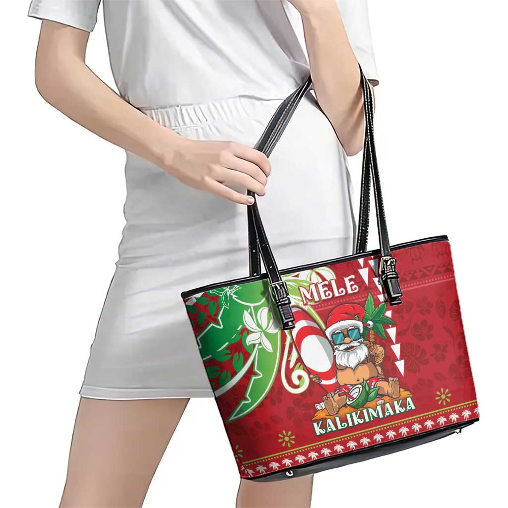 Hawaii Christmas Leather Tote Bag Funny Santa Claus Surf Mele Kalikimaka