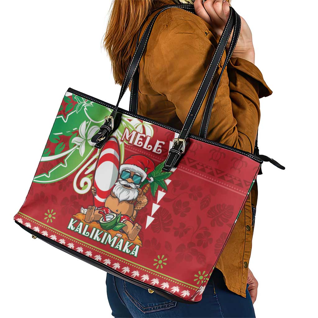 Hawaii Christmas Leather Tote Bag Funny Santa Claus Surf Mele Kalikimaka