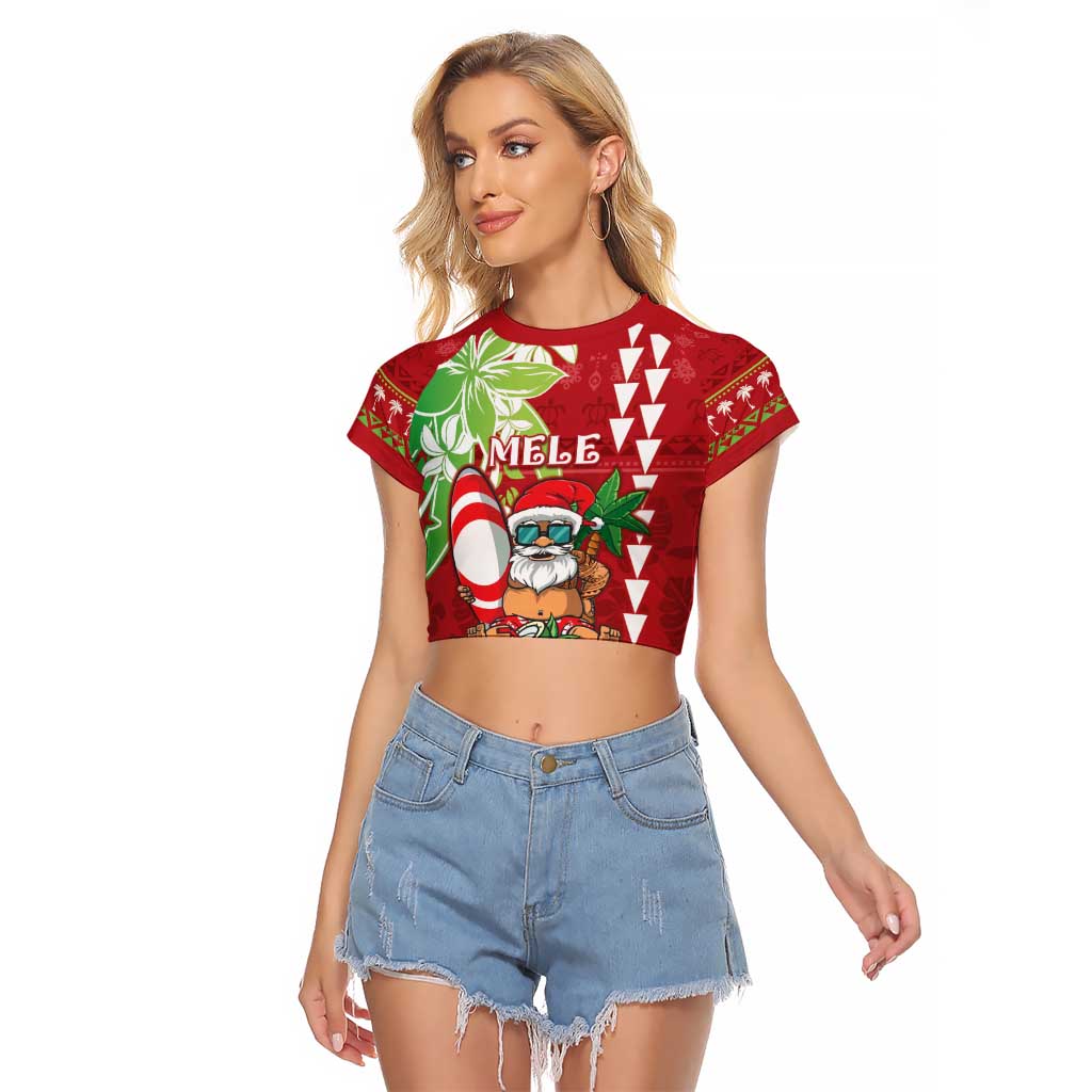 Personalised Hawaii Christmas Raglan Cropped T Shirt Funny Santa Claus Surf Mele Kalikimaka