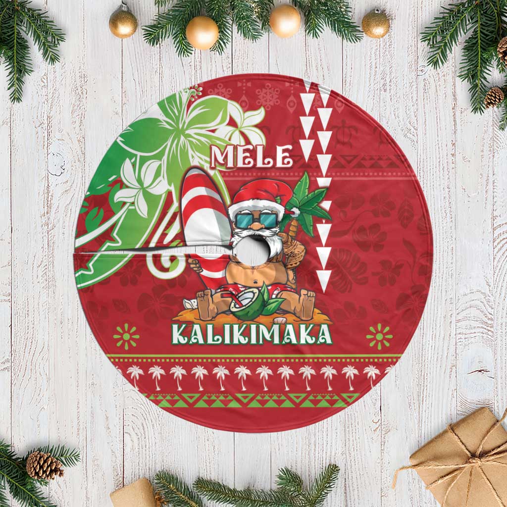 Personalised Hawaii Christmas Tree Skirt Funny Santa Claus Surf Mele Kalikimaka