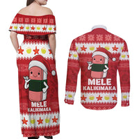 Hawaii Funny Christmas Couples Matching Off Shoulder Maxi Dress and Long Sleeve Button Shirt Spam Musubi Santa LT05 - Polynesian Pride