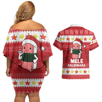 Hawaii Funny Christmas Couples Matching Off Shoulder Short Dress and Hawaiian Shirt Spam Musubi Santa LT05 - Polynesian Pride