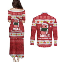 Hawaii Funny Christmas Couples Matching Puletasi and Long Sleeve Button Shirt Spam Musubi Santa