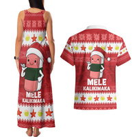 Hawaii Funny Christmas Couples Matching Tank Maxi Dress and Hawaiian Shirt Spam Musubi Santa