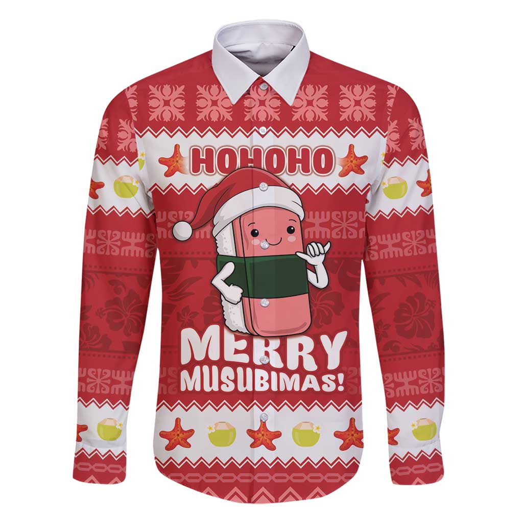 Hawaii Funny Christmas Family Matching Long Sleeve Bodycon Dress and Hawaiian Shirt Spam Musubi Santa