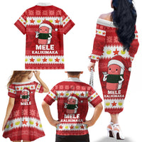 Hawaii Funny Christmas Family Matching Off The Shoulder Long Sleeve Dress and Hawaiian Shirt Spam Musubi Santa