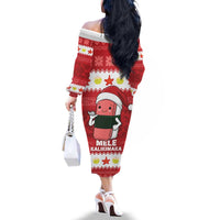 Hawaii Funny Christmas Family Matching Off The Shoulder Long Sleeve Dress and Hawaiian Shirt Spam Musubi Santa