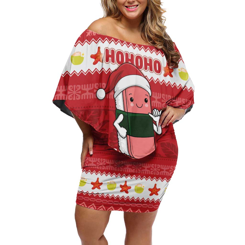 Hawaii Funny Christmas Family Matching Off Shoulder Short Dress and Hawaiian Shirt Spam Musubi Santa