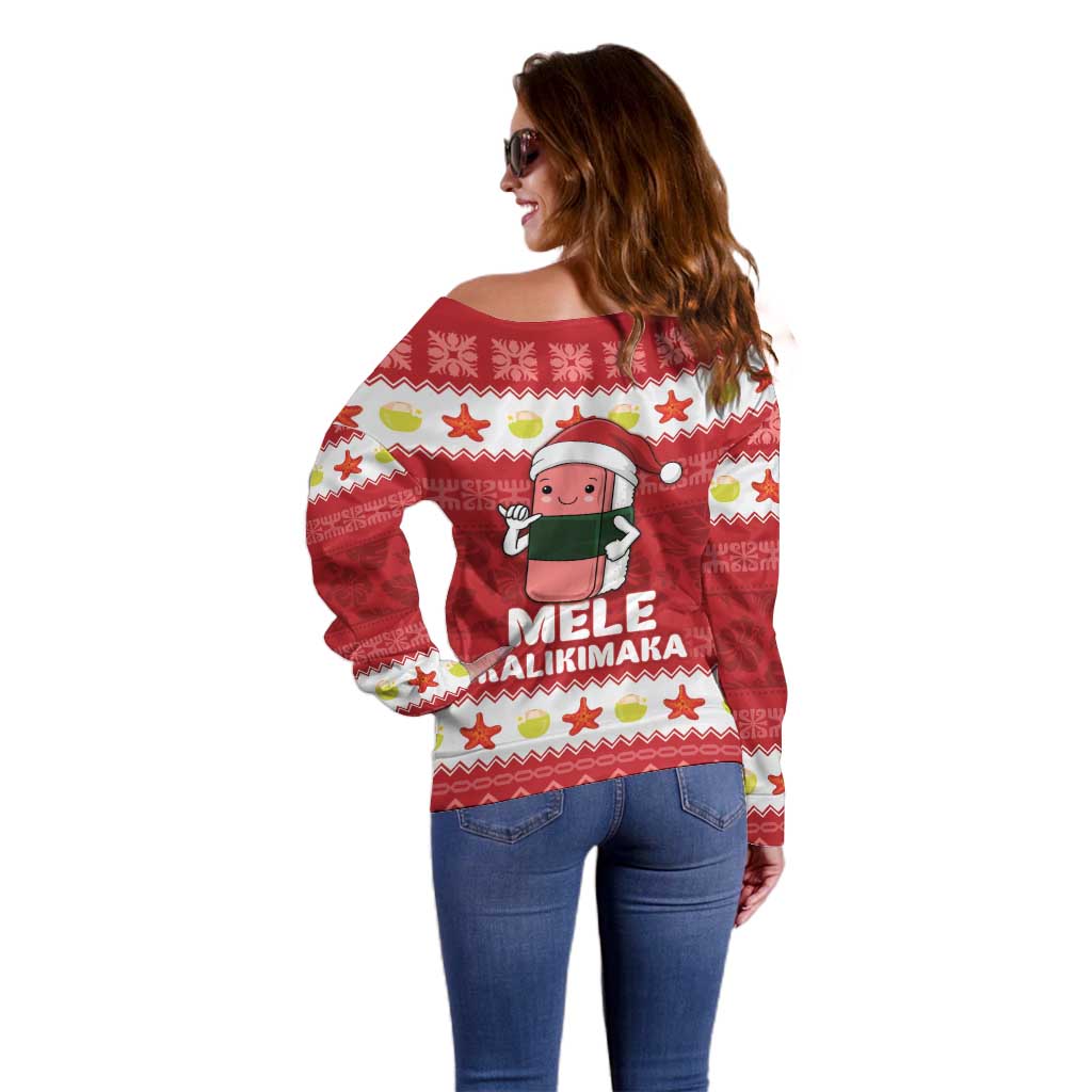 Hawaii Funny Christmas Off Shoulder Sweater Spam Musubi Santa