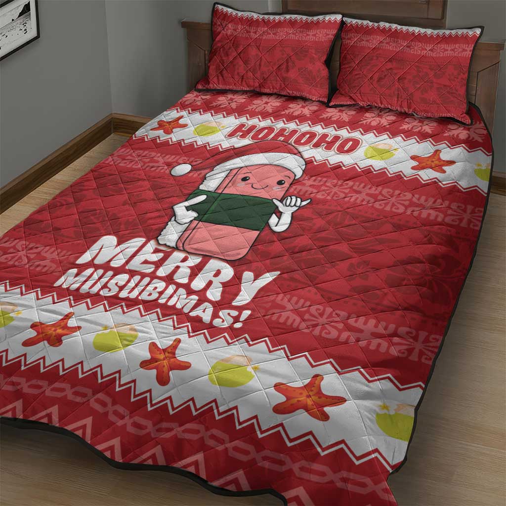 Hawaii Funny Christmas Quilt Bed Set Spam Musubi Santa