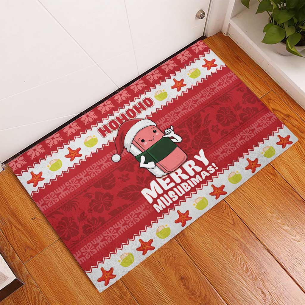 Hawaii Funny Christmas Rubber Doormat Spam Musubi Santa