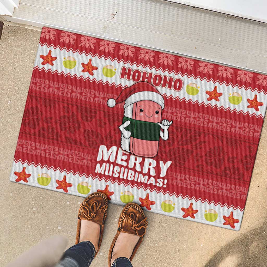 Hawaii Funny Christmas Rubber Doormat Spam Musubi Santa
