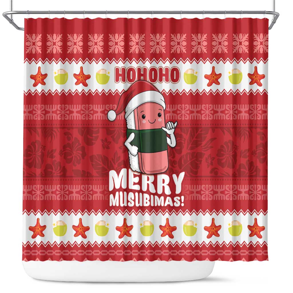 Hawaii Funny Christmas Shower Curtain Spam Musubi Santa