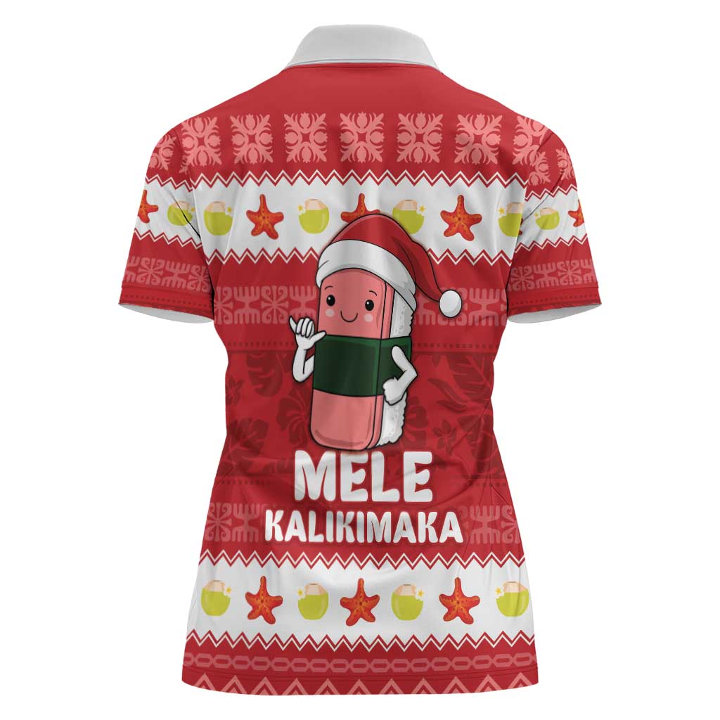 Hawaii Funny Christmas Women Polo Shirt Spam Musubi Santa