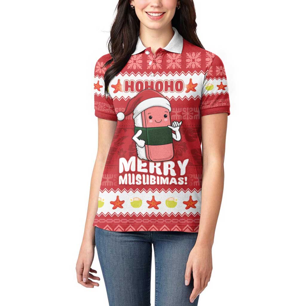 Hawaii Funny Christmas Women Polo Shirt Spam Musubi Santa