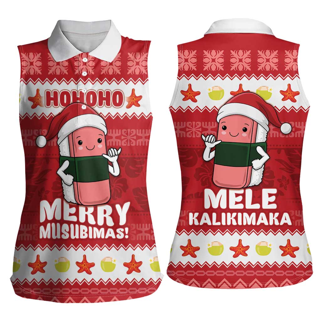 Hawaii Funny Christmas Women Sleeveless Polo Shirt Spam Musubi Santa