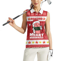 Hawaii Funny Christmas Women Sleeveless Polo Shirt Spam Musubi Santa
